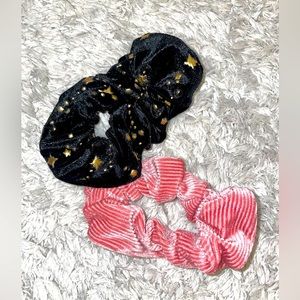 Pink and  black hair scrunchies